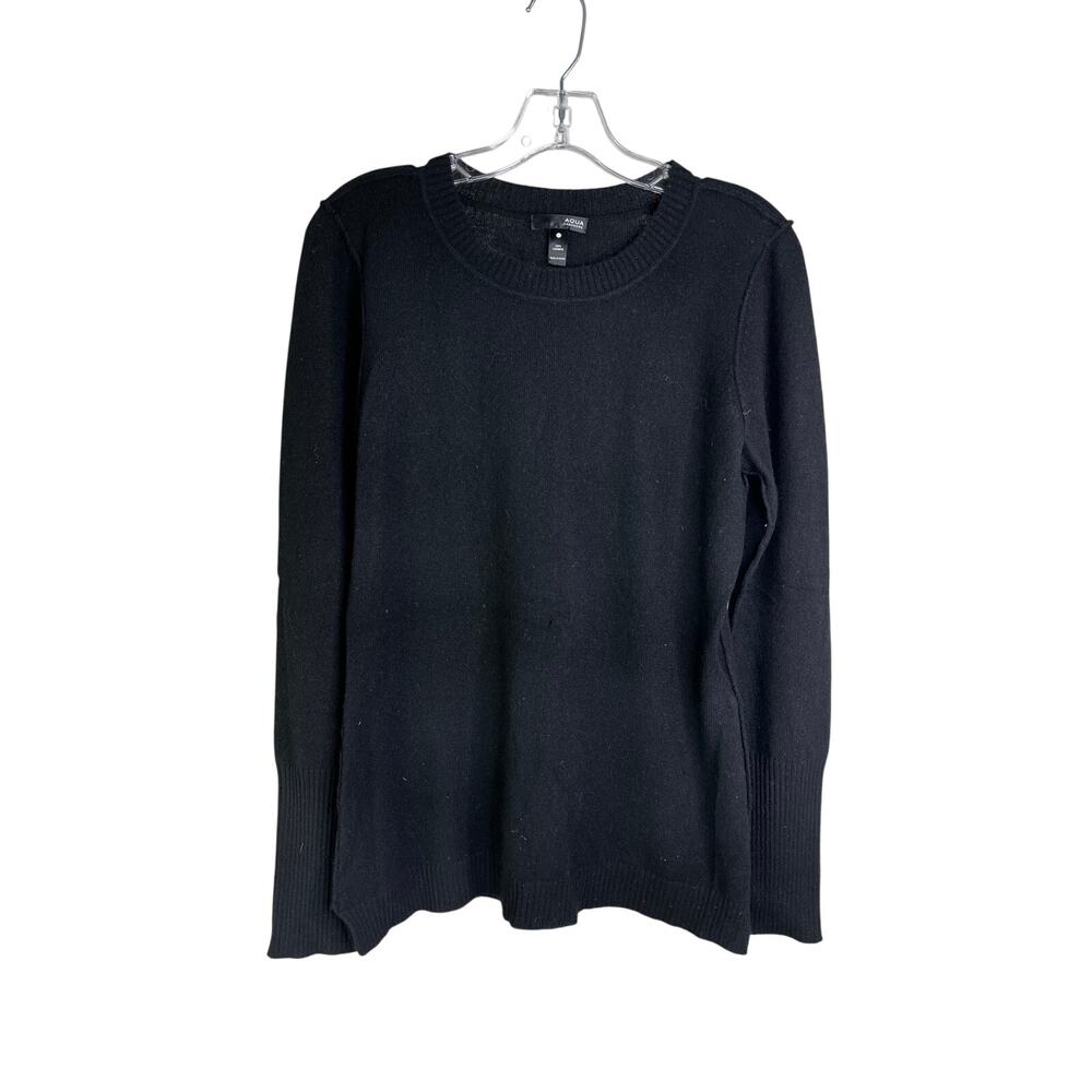 Aqua Cashmere Sweater‎ Womens Large Black Crewneck Classic Minimal